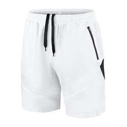 Herren Sport Shorts Kurze Hose Schnell Trocknend mit Reißverschlusstasche Weiß