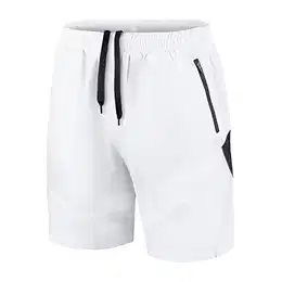 Herren Sport Shorts Kurze Hose Schnell Trocknend Sporthose Leicht mit Reißverschlusstasche(Weiß,EU-XL/US-L)