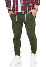 Herren Cargohose Chino-Hose Jogger Jeans-Hose Cargo 80-9399 Khaki W32