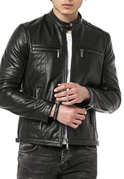 Echt Lederjacke Herren Bikerjacke Übergangsjacke Schwarz M