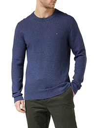 Herren Cross-Struktur Rundhalsausschnitt Pullover, Faded Indigo/Yale Navy, M