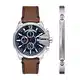 Diesel Herrenuhr Baby Chief, Chronographenwerk, 43mm Silber / Stahl Edelstahlgehäuse mit einem Lederarmband, DZ4601SET