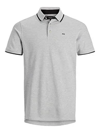 Herren Slim Fit Polo Shirt JJEPAULOS Uni Sommer Hemd Kragen Kurz Arm Basic Pique Cotton, Farben:Grau-2, Größe:M