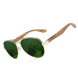 Handgefertigte Holzsonnenbrille Polarisierte Herrenbrille UV400 Schutzspiegel Brillen Holzbügel Z5518 (Grün)