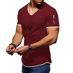 Rapbin T-Shirt für Herren Sommer Oberteil Kurzarm V-Ausschnitt Atmungsaktive Lässige Sportliche T-Shirts Weinrot