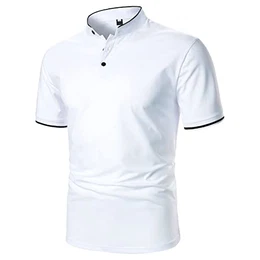 Herren Stehkragen Poloshirt Basic Baumwolle Polo Shirts Kurzarm Kontrast Polohemd Slim Fit Golf T-Shirt Frühling Sommer Tops(Weiß,L)