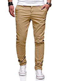 . Herren Basic Chino Jeans-Hose Stretch Regular Slim-Fit 80-0310 (W32/L32, Light Beige)