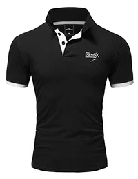 Herren Poloshirt Basic Kontrast Stickerei Kragen Kurzarm Polohemd T-Shirt R-0056 Schwarz/Weiß M