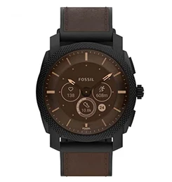 Gen 6 Hybrid Smartwatch für Herren Machine Edelstahl schwarz Lederband Dunkelbraun, FTW7068