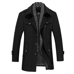 Wintermantel Herren Slim Fit Kurzmantel Herren Wolle Warm Mantel Wollmantel Mantel Winter Schwarz M