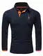 REPUBLIX Herren Poloshirt Basic Kontrast Stickerei Kragen Langarm Polohemd T-Shirt R-0059 Navyblau/Orange M