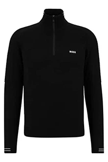 BOSS Herren Zolet Pullover mit Troyerkragen und Logo-Print Schwarz