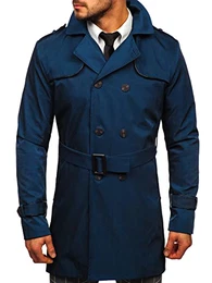 Herren Mantel Trenchcoat Zweireihiger Reverskragen Herrenmantel mit Gürtel Stehkragen Regenmantel Freizeit Jacke Lange Outdoor Style 0001 Blau(Hell) M [4D4]