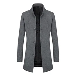 Herren Wolle Wintermantel Slim Fit Mittelang Winter Wollmantel Freizeit Business Übergangsmantel, Grau (Dünn), M