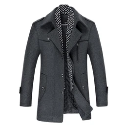 Wintermantel Herren Slim Fit Kurzmantel Herren Wolle Warm Mantel Wollmantel Mantel Winter Grau M