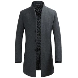 YOUTHUP Herren Mantel Slim Fit Winter Wollmantel Dicker Langer Übergangsmantel Grau
