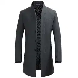 Herren Mantel Slim Fit Winter Wollmantel Dicker Langer Übergangsmantel Frühling Freizeit Wintermantel, Grau (Stil 2), M