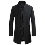 YOUTHUP Herren Mantel Slim Fit Winter Wollmantel Dicker Langer Übergangsmantel Schwarz