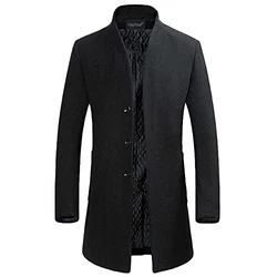 YOUTHUP Herren Mantel Slim Fit Winter Wollmantel Dicker Langer Übergangsmantel Schwarz