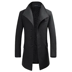 YOUTHUP Herren Mantel Slim Fit Winter Wollmantel Dicker Langer Übergangsmantel Grau