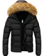 SZORY Herren Kurzer Wintermantel dicke warme Pufferjacke mit abnehmbarer Kunstpelzkapuze(Schwarz,M)