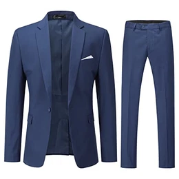 Anzug Herren 2 Teilig Slim Fit Herrenanzug Business Hochzeit Modern Anzüge Sakko Anzughose, Marine, M