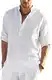 COOFANDY Herren Leinenhemd Langarmshirt Herren Henley Shirt Baumwolle Freizeithemd Casual Regular Fit Hippie Sommerhemd Weiß XL