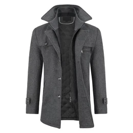 Wintermantel Kurzmantel Herren Schwarz Wollmantel Stehkragen Herren Winter Mantel Warm Kurz Slim Fit Winterjacke Business Grau(gestepptes Innenfutter M