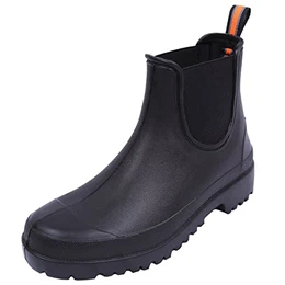 Kurze schwarze Gummistiefel für Herren, Stiefeletten Blockabsatz wasserdicht CHUCK LEMIGO 45 EU