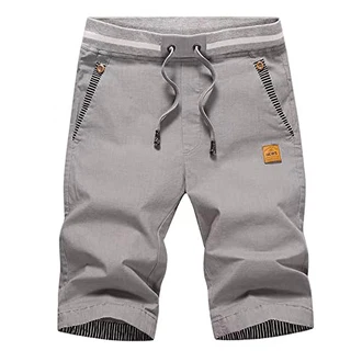 JustSun Kurze Hosen Herren Shorts Sommer Chino mit Tunnelzug Grau