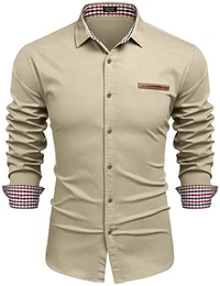 Jeanshemd Herren Denim Shirt Freizeithemd Langarm Langarmhemd Cowboy-Style Freizeit Hemd männer Kent-Kragen Business Casual Slim fit Helles Khaki M