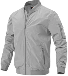 donhobo Herren Bomberjacke Leichte Übergangsjacke Fliegerjacke Blouson Hellgrau