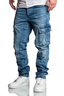 Amaci&Sons Herren Cargo Jeans Regular Slim Destroyed 7977 Blau/Hellblau