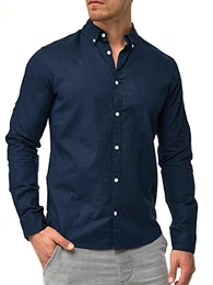 Herren Brayden Hemd gestreift mit Button-Down-Kragen Herrenhemd Männerhemd Navy - solid M