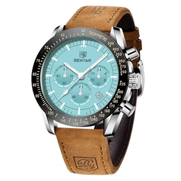 BENYAR Uhren Herren Analog Quarz Chronograph Herrenuhren Wasserdicht Leuchtende Datum Braun Lederband Armbanduhr Lässig Business-Kleid Uhren Elegantes Geschenk fur Männer