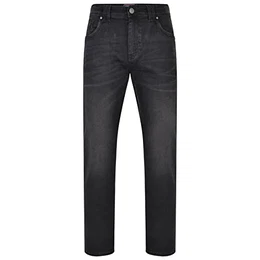 Kam Herren-Jeans, Stretch, Denim, Used-Look, Taschen, Gürtelschlaufe, normaler Reißverschluss, Knopf, schwarz, Taillenbein, Schwarz Used, 58 Große Größen Tall