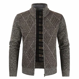 Herren Strickjacke, Grobstrick Jacke, Durchgehender Reißverschluss, Stehkragen, klassisch, Lange Ärmel