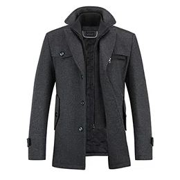 Herren Wollmantel Dick Winter Kurzmantel Regular Fit Wintermantel Freizeit Herrenmantel Übergangsmantel, Grau, M
