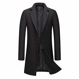 Wintermantel Herren Mantel Slim Fit Lang Wollmantel mit Stehkragen Business Mantel Herren Winter #8818 Schwarz M