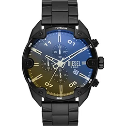 Herrenuhr Spiked, Chronographenwerk, 49mm Schwarzes Edelstahlgehäuse mit Edelstahlarmband, DZ4609