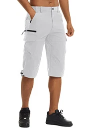 Bermuda Shorts Herren 3/4 Stretch Radhose Leicht Wanderhose Atmungsaktiv MTB Hose Outdoor Schnell Trocknend Anglerhose Sommer Caprihose Trekking Jagd Weiß 34