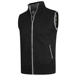 Herren Weste Fleece Fütterung Winter Frühling Strickjacke Ärmellose Fleecejacke Stehkragen Strickweste, Schwarz, M