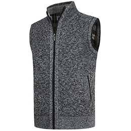 Herren Weste Fleece Fütterung Winter Frühling Strickjacke Ärmellose Fleecejacke Stehkragen Strickweste, Dunkelgrau, XS