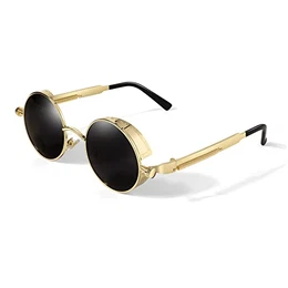 Retro Runde Steampunk Polarisierte Sonnenbrille Herren Damen UV400,MTS2