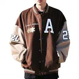 Herren College Jacke Baseballjacke Unisex Mode Sportjacke Sweatjacke Urban Stehkragen Streetwear (1 Kaffee Braun,M)