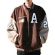 Moshtashio Herren College Jacke Baseballjacke Unisex Mode Sportjacke Sweatjacke Urban Stehkragen Streetwear (1 Kaffee Braun,M)