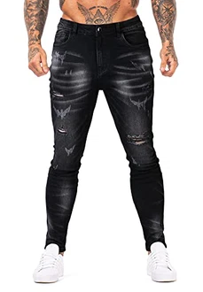 GINGTTO Herren Slim Fit Stretch Jeanshose Designer Denim Hose Jeans (32) Schwarz