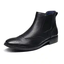Herren Chelsea Boots Leder Brogue Stiefel Stiefeletten Schlupfstiefel SCHWARZ SBBO2216M-E Größe 43 (EUR)