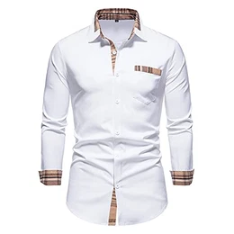 Herren Hemd Langarm Einfarbig Regular Fit Hemden Modisch Kontrast Kentkragen Business Freizeit Shirt für Männer Langarmhemd