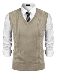 Pullunder für Männer V-Ausschnitt Business Karo Pulloverweste Gestrickt unifarben Wollweste für Herren Khaki M